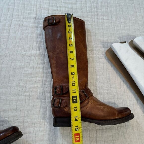 FRYE TALL BOOT VERONICA Back Zip DARK BROWN LEATHER ENGINEER CLASSIC Size 6 B - Picture 11 of 11